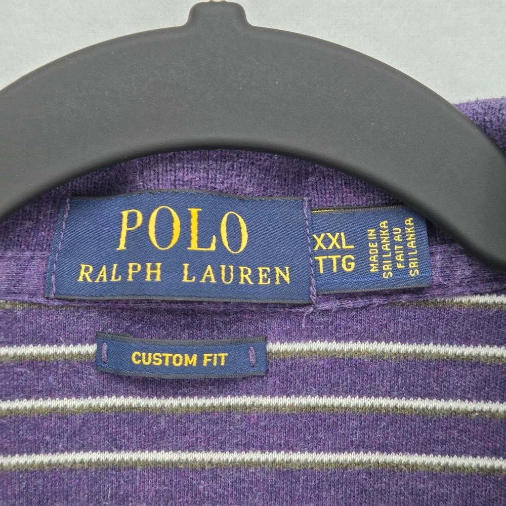 Polo Ralph Lauren Men XXL Heavy Polo Shirt Striped‎ Purple Custom Fit Cotton